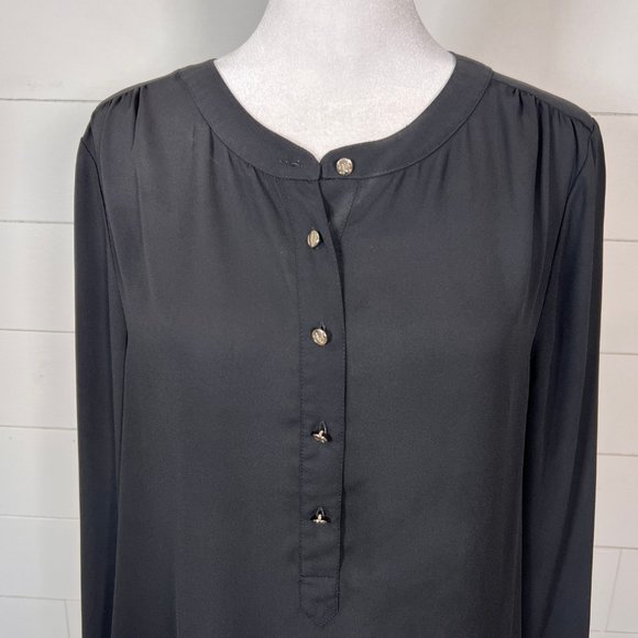 CeCe Black Semi Sheer Long Sleeve Button Down Tunic Top Size M - Picture 2 of 10